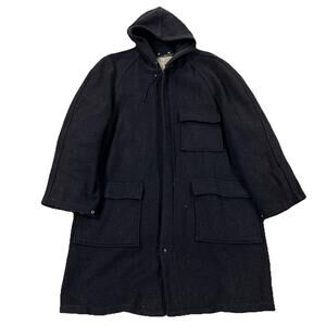 Vintage 50s 60s Wool Hooded Sideline Parka Lined Conmatic Zipper Medium Navy